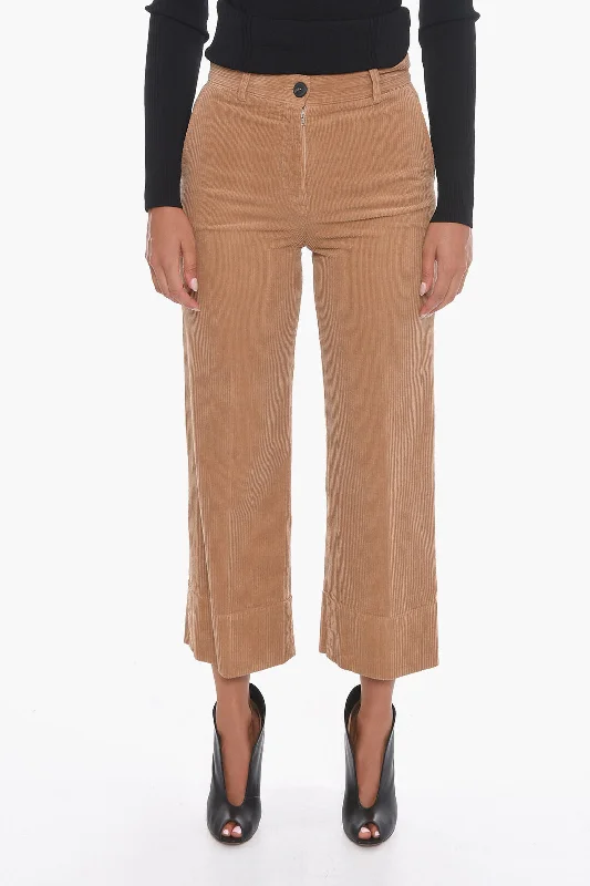 QL2 Corduroy Palazzo Trousers with Cropped Leg Women's Relaxed Outfit