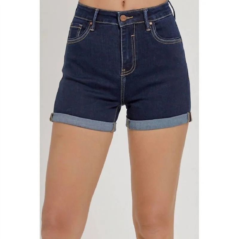 High Rise Double Roll Short In Blue Best Online Clothing Boutiques