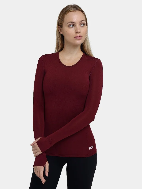 Stamina Long Sleeve Crew Neck Running Top For Women With Thumbholes & Back Zip Pocket Chic Clothing For Women