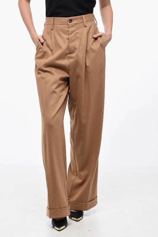 Marni Flannel Loose-fit Pants with Turn-ups Bold and Elegant Women's Fashion