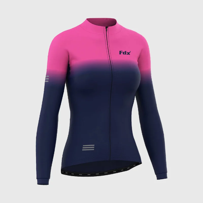 Fdx Duo Women's & Girl's Pink / Blue Thermal Roubaix Long Sleeve Cycling Jersey Women's Active Clothing