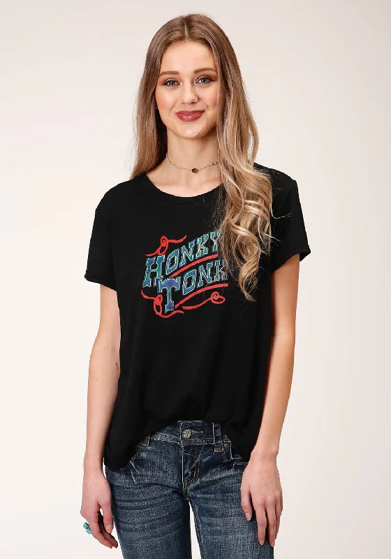 Roper Womens Black Poly/Rayon Honky Tonk S/S T-Shirt Sale On Sale