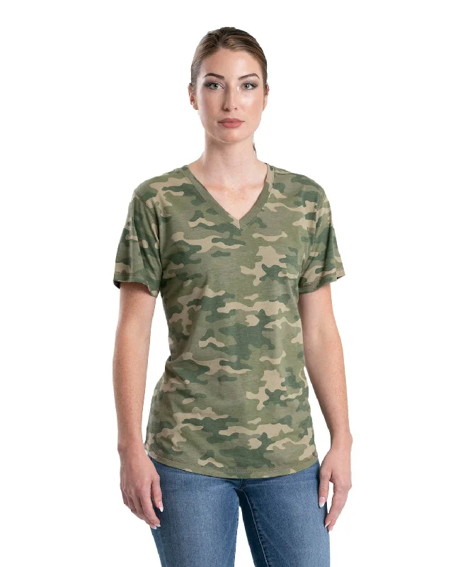 Berne Womens Performance V-Neck Forest Camo Cotton Blend S/S T-Shirt Casual and Comfortable Outfits