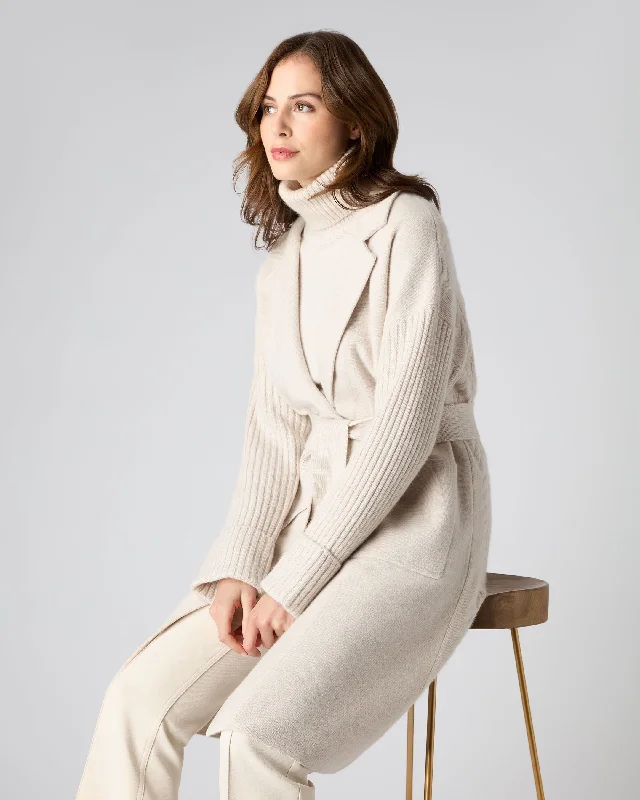 Women's Cable Back Cashmere Coat Ecru White Affordable Women's Clothing Sale Online