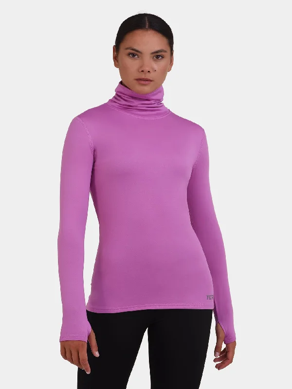 Warm-Up Thermal Long Sleeve Funnel Neck Top For Women With Brushed Inner Fabric, Thumbholes & Reflective Strips Women's Trendy Clothes