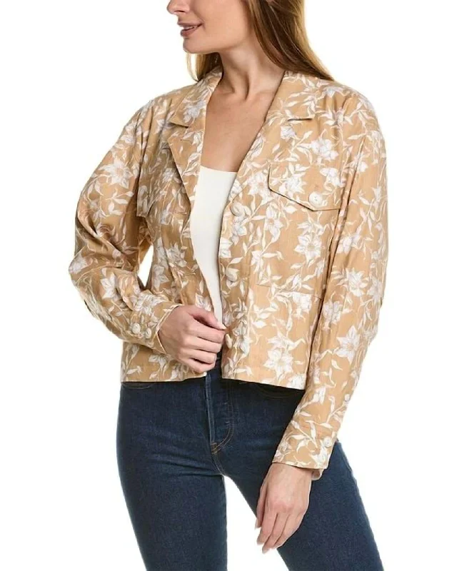 Jessie Printed Linen Shirt Jacket In Beige Floral Women's Outfit