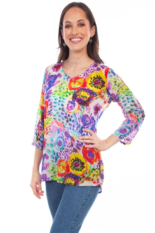 Scully Womens Lavish Blossoms Multi-Color Rayon S/S Tunic Women's Floral Print Outfit