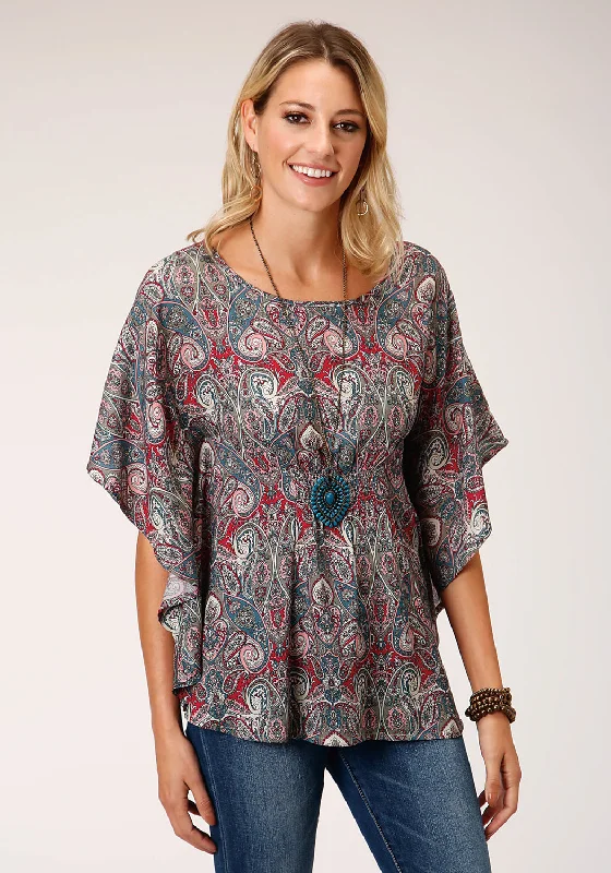 Roper Womens Sage Rayon/Nylon Paisley Print S/S Blouse New Arrival Discounts