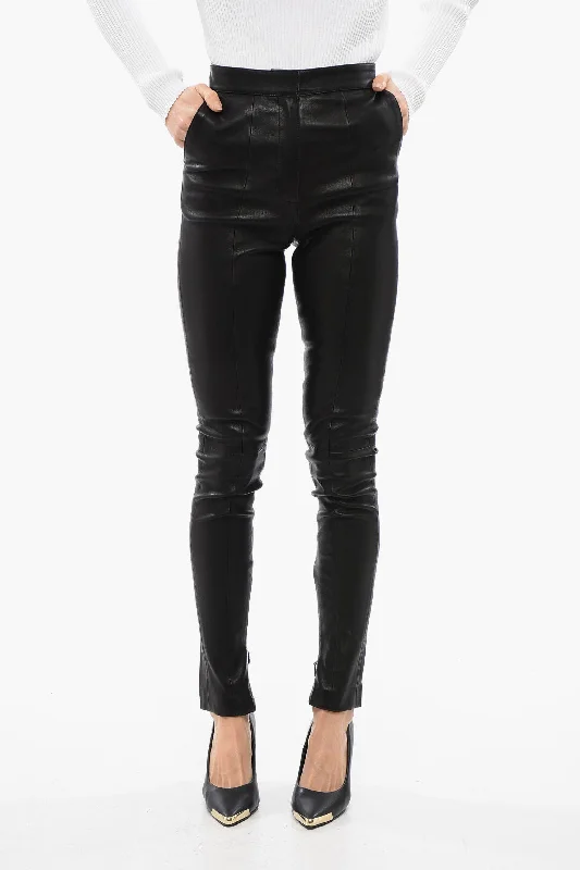 Balmain High-Waisted Skinny Fit Leather Pants Women's Office Outfit