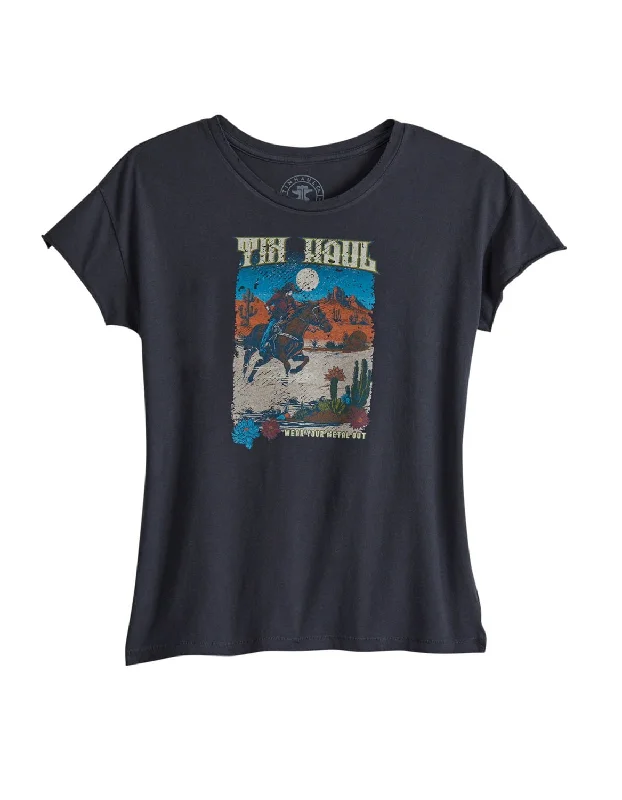 Tin Haul Womens Women Desert Rider Black 100% Cotton S/S T-Shirt Women's Seasonal Attire