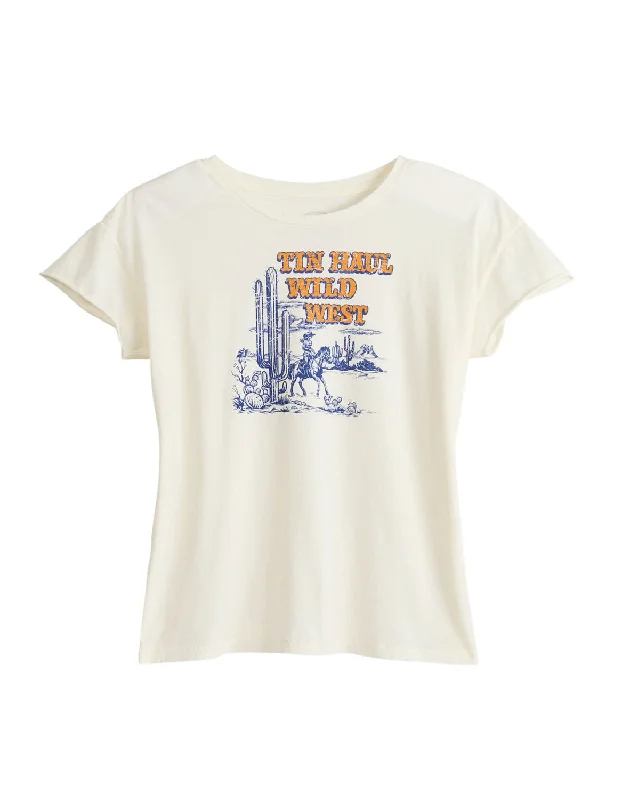 Tin Haul Womens Wild Wild West White 100% Cotton S/S T-Shirt Women's Casual Attire