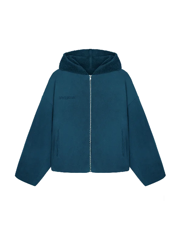 Womens Recycled Wool Fleece Reversible Bomber Jacket—storm blue Outfits For Girls