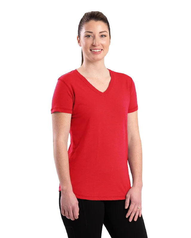 Berne Womens Performance V-Neck Tomato Cotton Blend S/S T-Shirt Relaxed Fit Women's Fashion