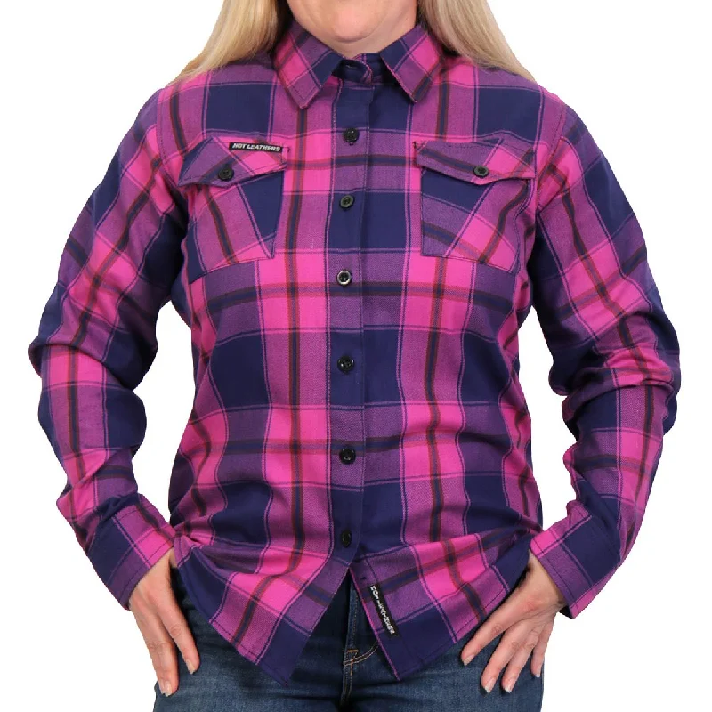 Hot Leathers FLL3011 Ladies Pink, Navy and Brown Long Sleeve Ladies Flannel Sophisticated Women's Fashion