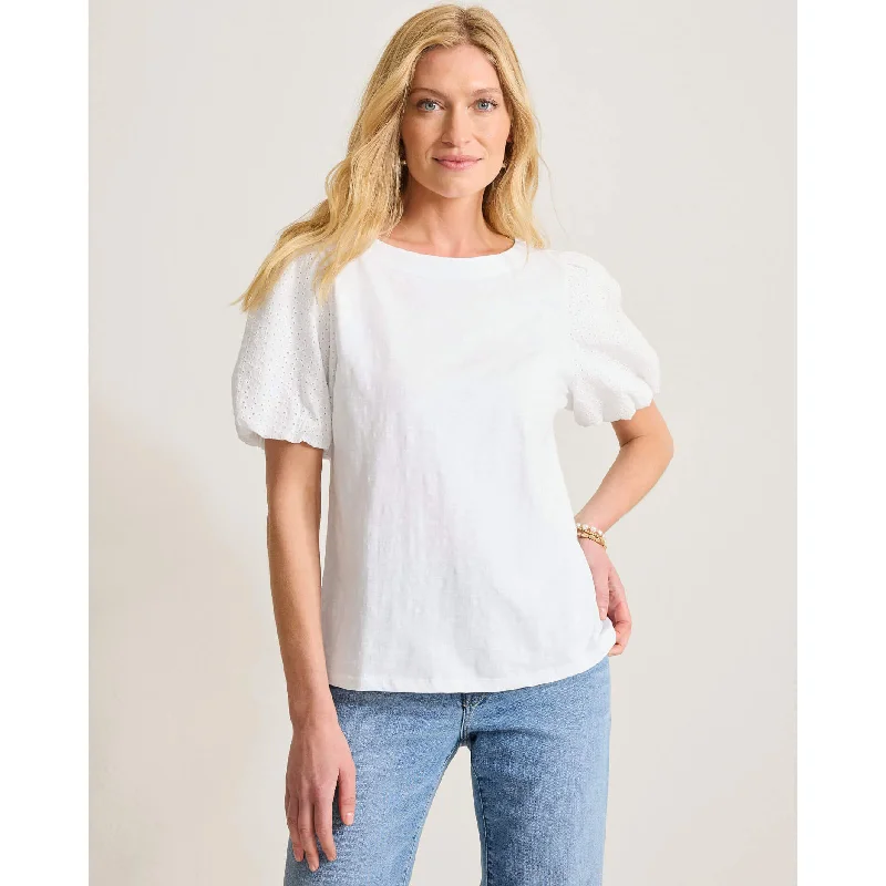 Tommy Bahama Women's Eyelet Puff Sleeve Lux T-Shirt - White Women's Plus-Size Apparel