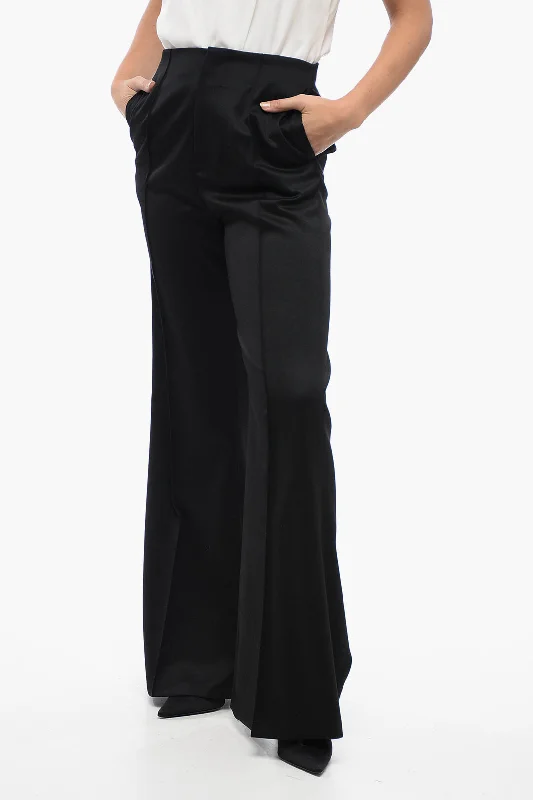 Fabiana Filippi Virgin Wool Maxi-Flared Pants with Stitched Fold Women Apparel