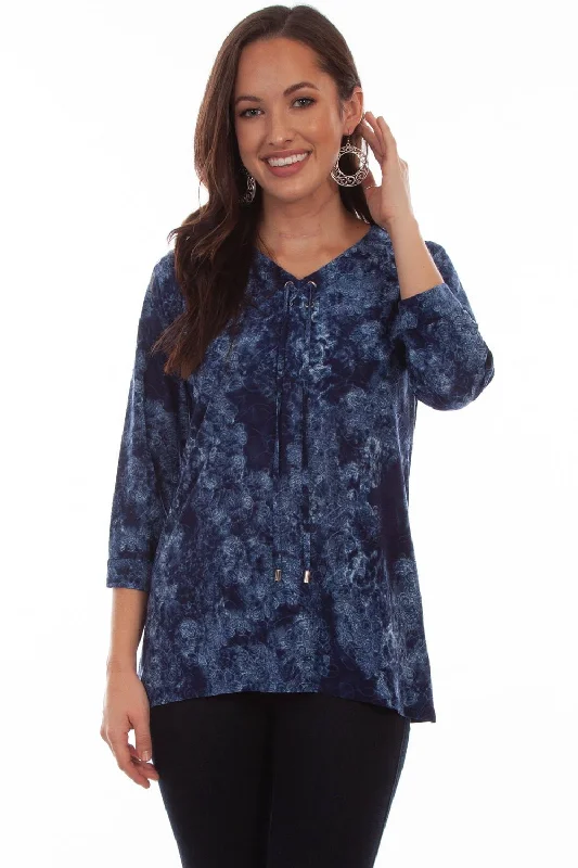 Scully Womens Navy Polyester Criss-Cross S/S Blouse New Arrival Discount