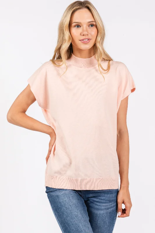 Light Pink Mock Neck Knit Top Women's Clothing For Special Occasions