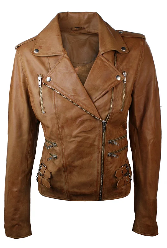 Soft Leather Racing Biker Short Jacket Women's Night-Out Outfit