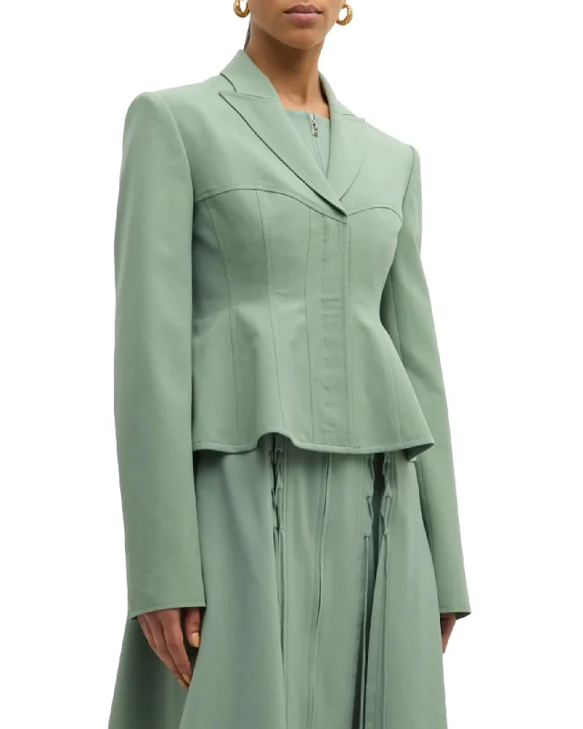 Peplum Corset Jacket In Sage Green Flash Discount