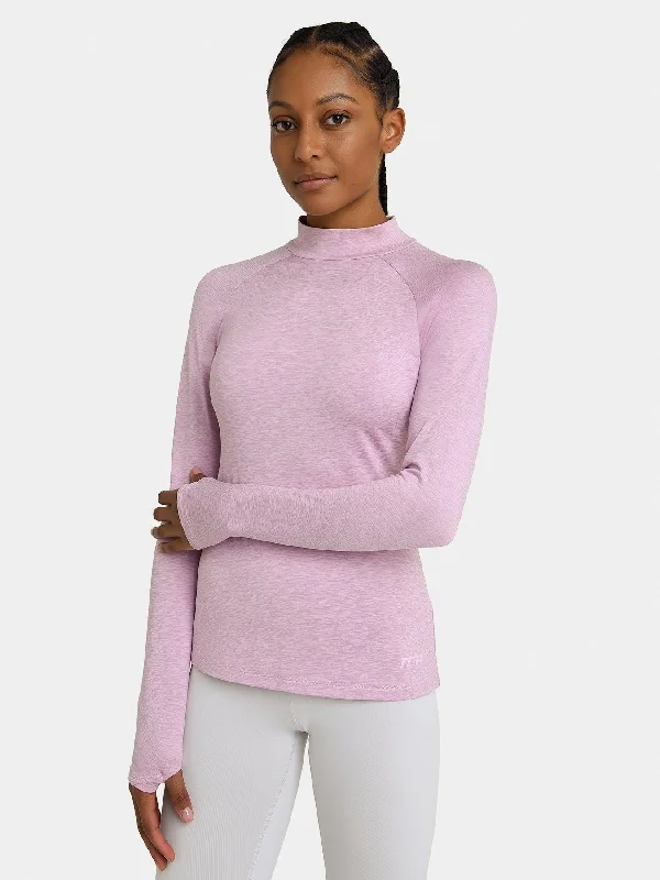 Bliss SuperThermal Long Sleeve Running Mock Neck Top For Women With Thumbholes & Brushed Inner Fabric Women's Loungewear Clothes