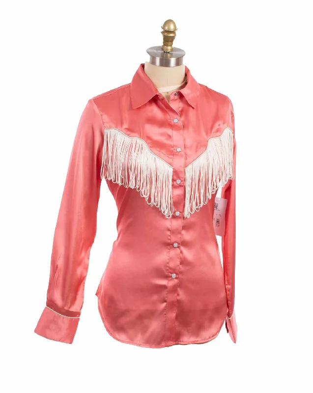 Scully Womens Retro Snap Fringe Pink 100% Polyester L/S Blouse Chic Women's Outfit