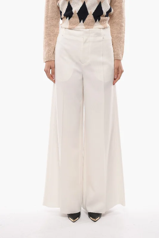 Super Blond High Waisted Palazzo Pants with Belt Loops Women's Elegant Evening Attire