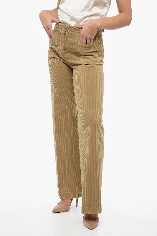 QL2 Corduroy Flared Pants with Patch Pockets Fashion-Forward Women's Clothing