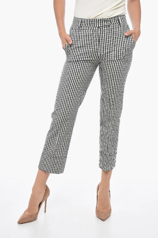 QL2 Gingham Patterned Chinos Pants with Cuff Women's Outfit For The Office