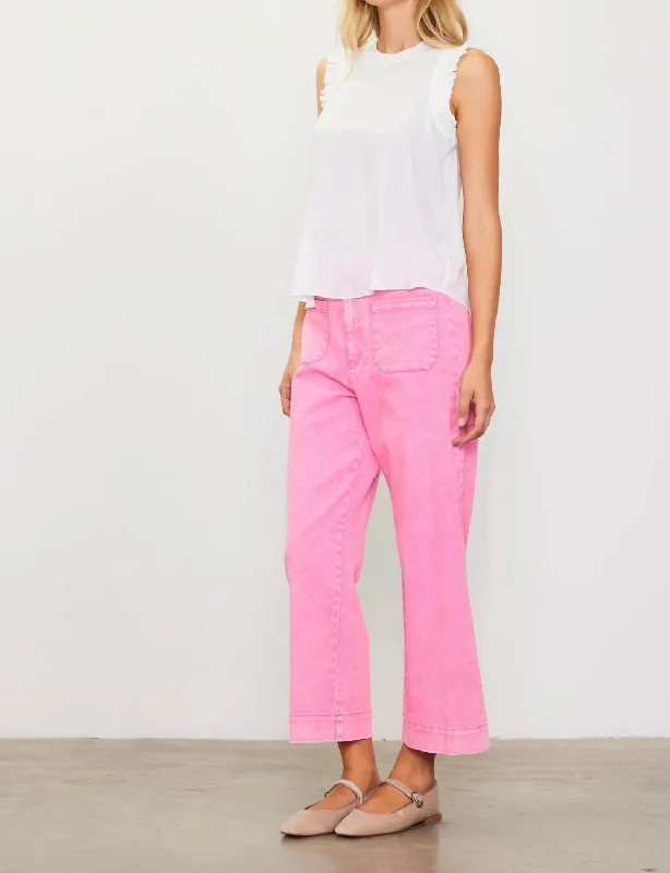 Washed Twill Wide Leg Pants In Pink Women's Resort Apparel