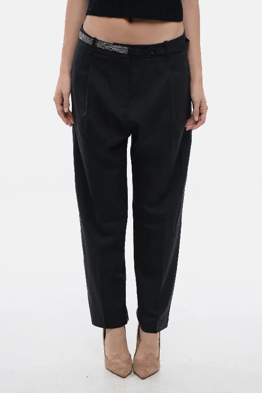 Fabiana Filippi Single-pleated Virgin Wool Pants with Jeweled Belt Casual Fashion Trends for Women