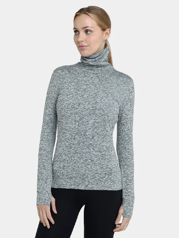 Warm-Up Thermal Long Sleeve Funnel Neck Top For Women With Brushed Inner Fabric, Thumbholes & Reflective Strips Women's Evening Clothes