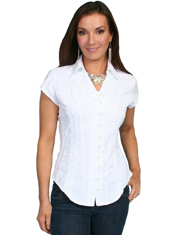 Scully Cantina Womens White 100% Cotton Cap Sleeve Vine Blouse Charming Women's Clothes For Special Events