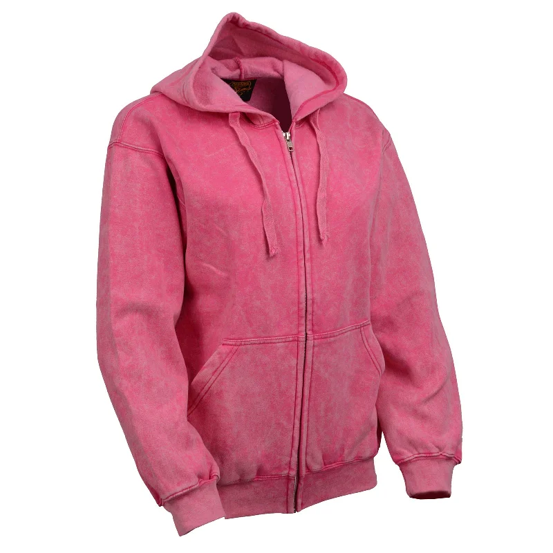 Milwaukee Leather MNG21620 Women's Distressed Pink Sweatshirt Full Zip Up Long Sleeve Casual Hoodie - with Pocket Stylish Loungewear for Women