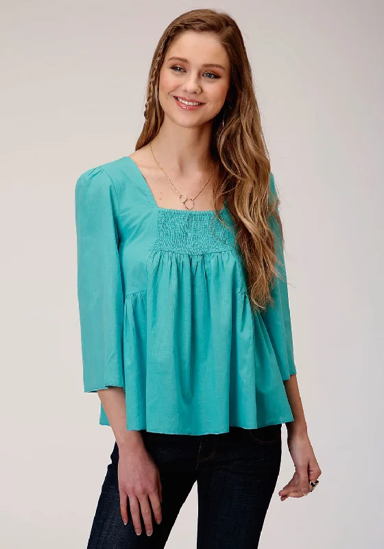 Roper Womens Turquoise 100% Cotton Bell Sleeve S/S Blouse Bundle Offer