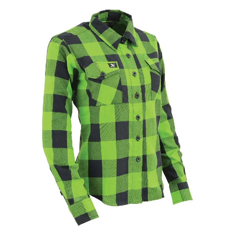 Milwaukee Leather MNG21606 Women's Lime Green and Black Long Sleeve Cotton Casual Flannel Shirt Women's Clothing Online