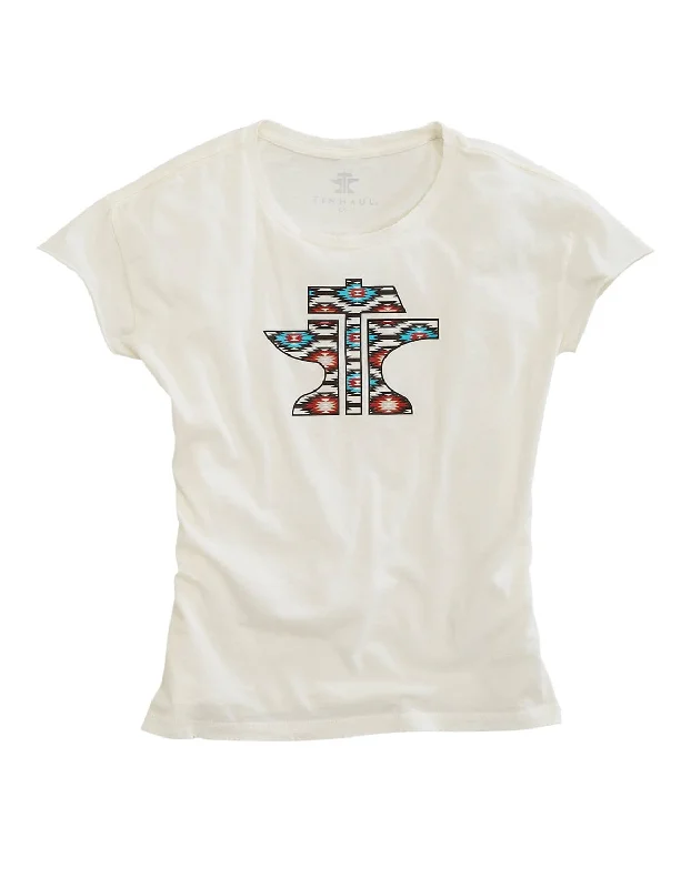 Tin Haul Womens Logo Aztec White 100% Cotton S/S T-Shirt Formal Garments For Women