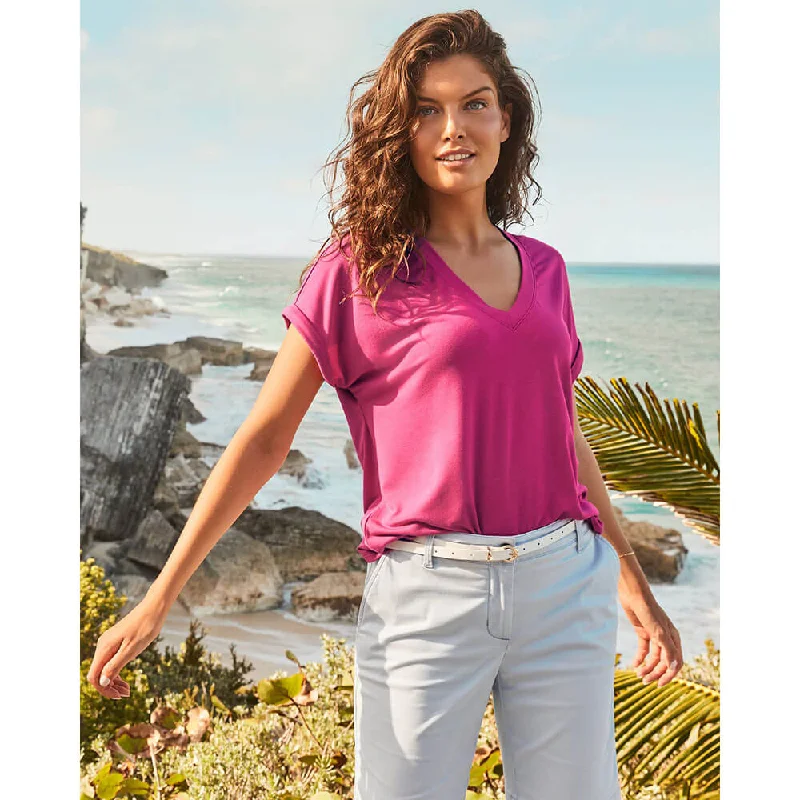 Tommy Bahama Women's Kauai Jersey V-Neck T-Shirt - Pineapple Pink Women's Clothes And Apparel