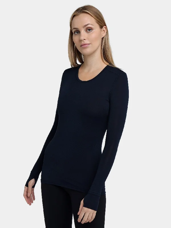 Stamina Long Sleeve Crew Neck Running Top For Women With Thumbholes & Back Zip Pocket Fashionable Women's Clothing