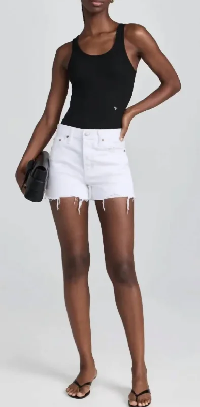 Nova High Rise Cut Off Shorts In White Vintage Women's Fashion Clothes