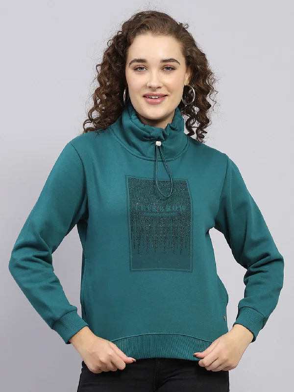 Women Green Printed High Neck Full Sleeve Sweatshirt Women Online Clothing Boutiques