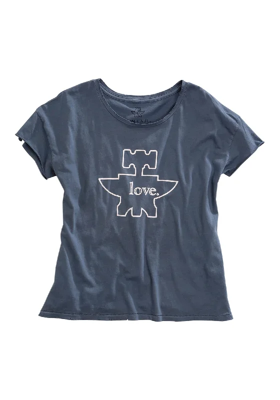 Tin Haul Womens Love Anvil Logo Denim Blue 100% Cotton S/S T-Shirt Women's Resort Attire