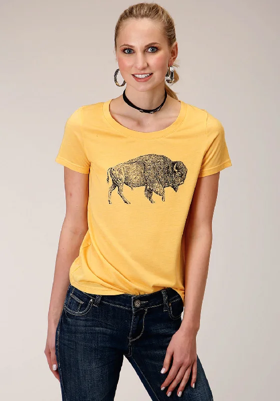 Roper Womens Yellow Poly/Rayon Buffalo S/S T-Shirt Online Boutiques Clothing