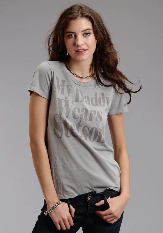 Stetson Womens My Daddy Wears Grey 100% Cotton S/S T-Shirt Seasonal Women's Fashion Trends