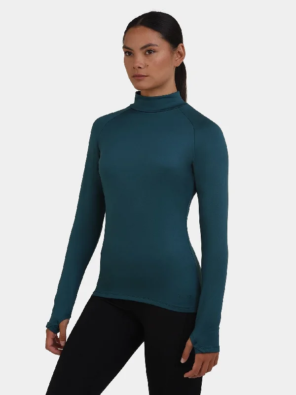 Bliss SuperThermal Long Sleeve Running Mock Neck Top For Women With Thumbholes & Brushed Inner Fabric Women's Athletic Clothes