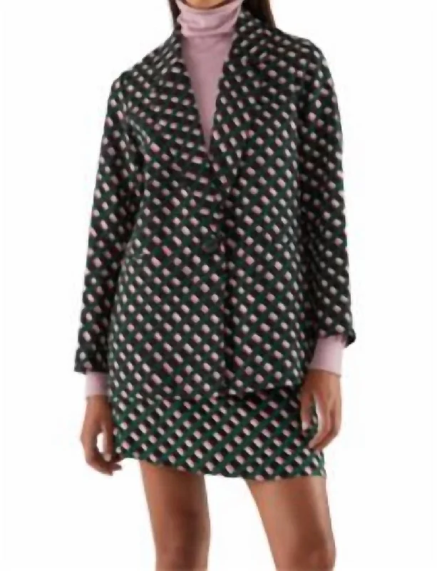 Suit Blazer With Geometric Print In Green/pink/black Women's Office Attire