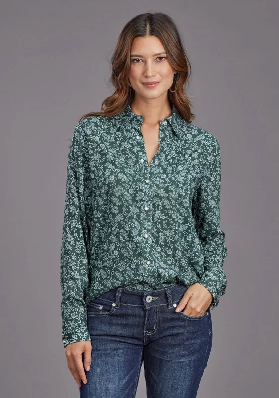 Stetson Womens Lucky Littl Floral Green 100% Rayon L/S Blouse Casual Garments For Women