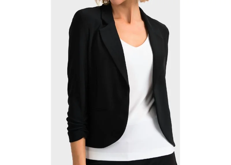 Knit Blazer With Gathered Sleeves In Black Women's Trendy Outfit