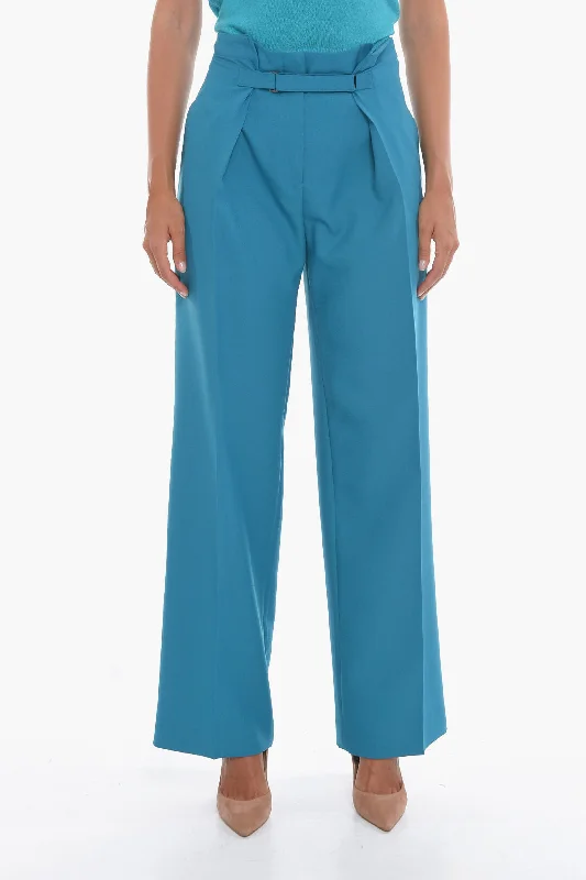 Super Blond Wide-leg Trousers with Velcro Fastening Women's Casual Outfit