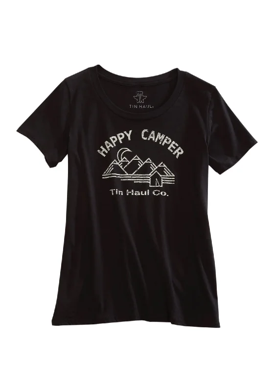 Tin Haul Womens Black 100% Cotton Happy Camper S/S T-Shirt Best Boutiques Online